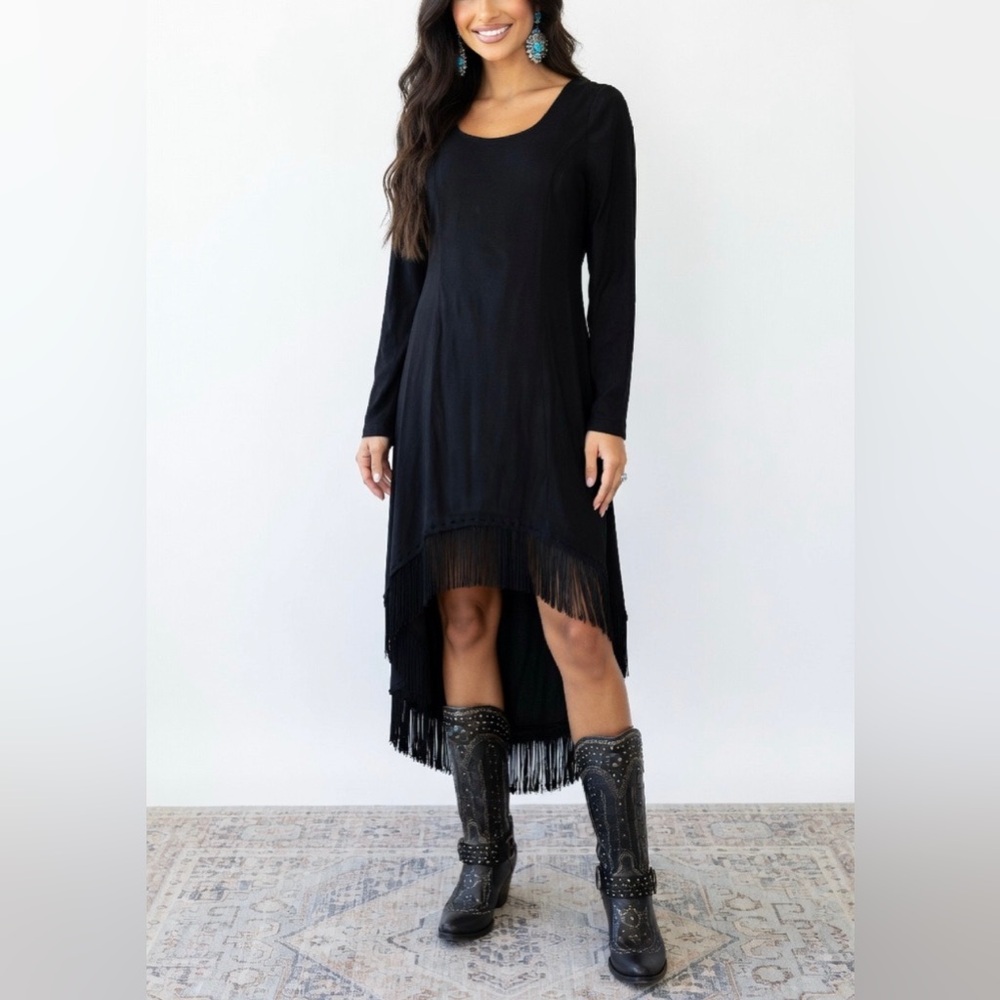 NWT Brontë High Low Suede Look Fringe Dress Western Boho Sz S - Picture 3 of 11